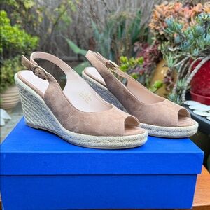 Stuart Weitzman Brown Peep-Toe Espadrille Wedges